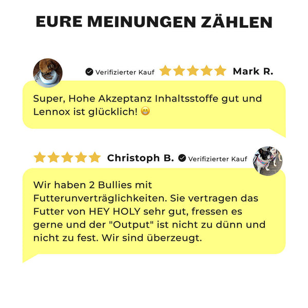 5-Sterne Kundenbewertungen für Beautiful Bulldogs Nassfutter für Bulldoggen