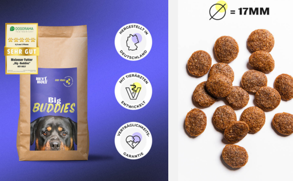 Big Buddies Hundefutter für Molosser mit 17 mm Kibbles und Tierarzt-Siegeln