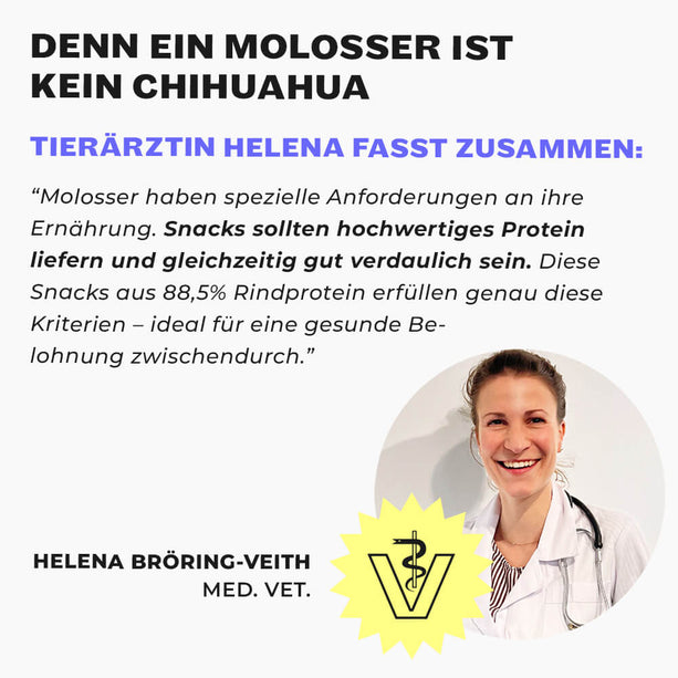 Zitat von Tierärztin Helena zur hohen Verträglichkeit der Big Buddies Snacks