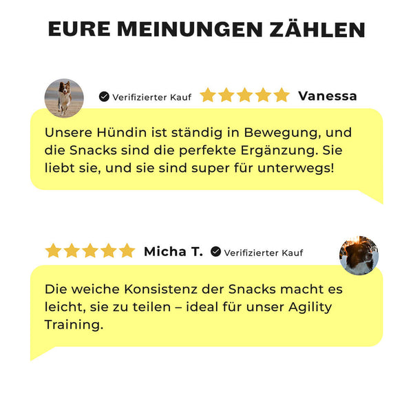 5-Sterne Kundenbewertungen für Happy Herders Snacks für Hütehunde