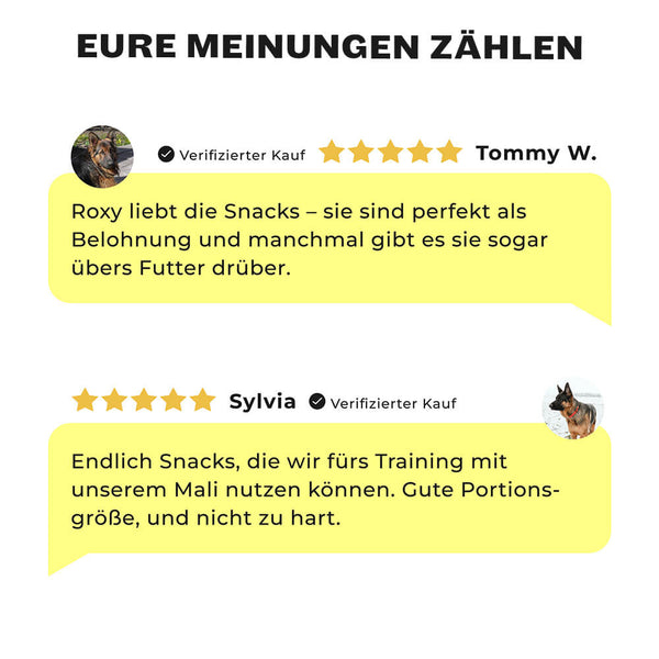 5-Sterne Kundenbewertungen für Shine-Bright Shepherds Snacks für Schäferhunde