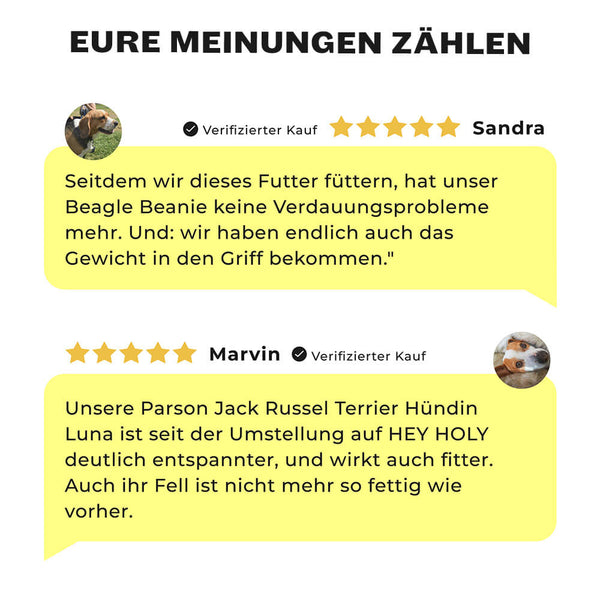 5-Sterne Kundenbewertungen für Hearty Hunters Trockenfutter für kleine Jagdhunde